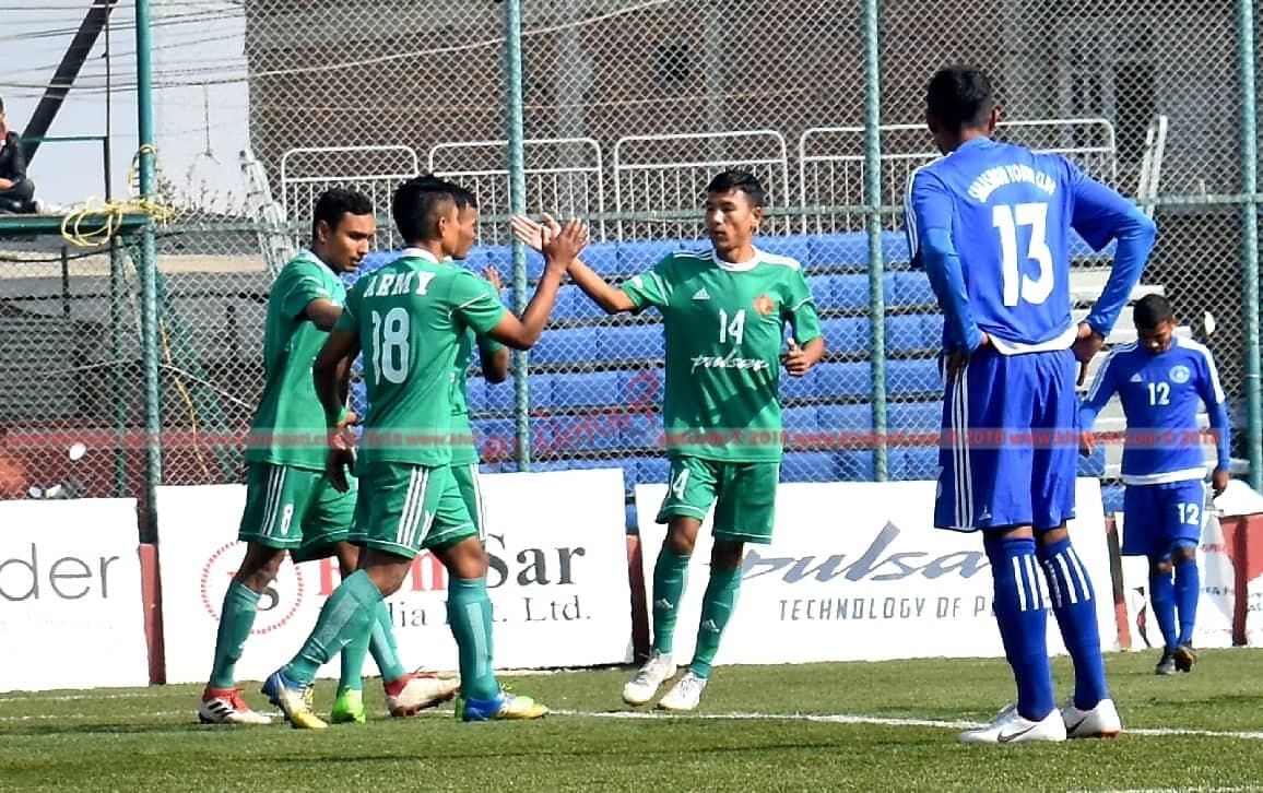 सरस्वतीविरुद्ध पहिलो हाफमा आर्मी २ - ० ले अगाडी